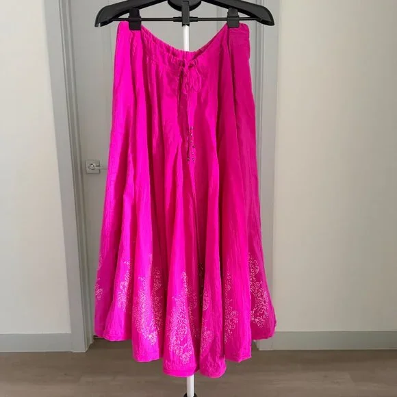 Boho Midi Gypsy Skirt Womens One Size Pink Hippie Peasant Flowy Festival Indie - Picture 2 of 7